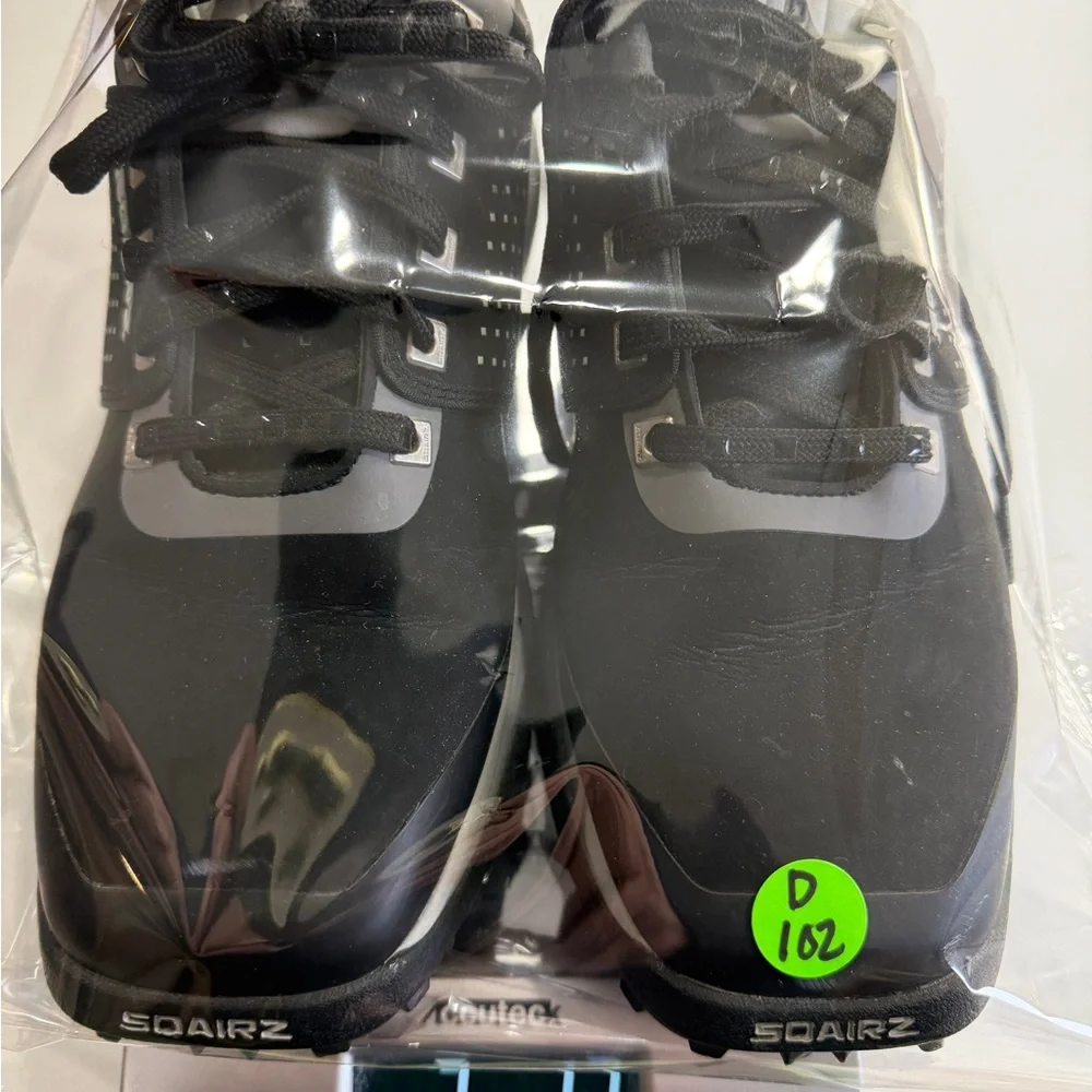 SQAIRZ Golf Shoes Mens Size 7.5‎ Black Gray Spiked Cleats Lace Up Square Toe